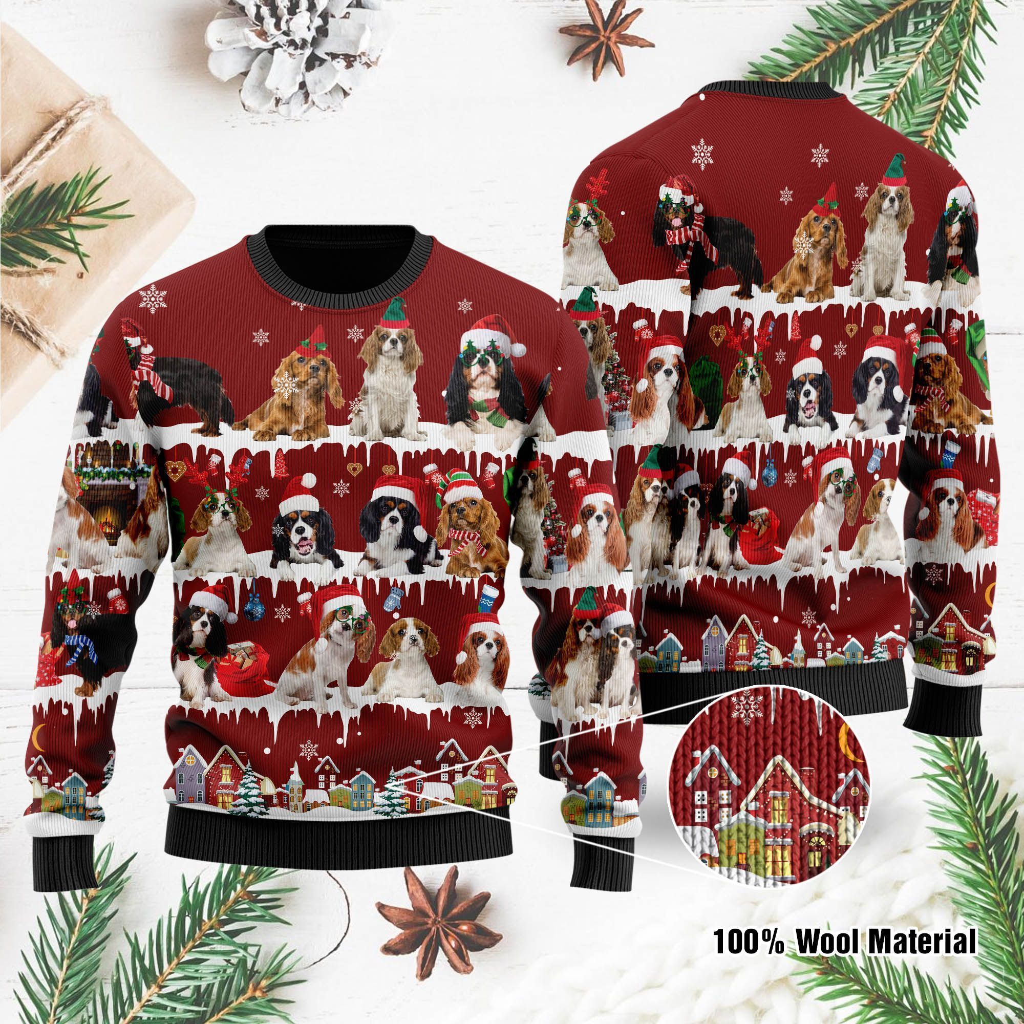 Cavalier King Charles Spaniel Ugly Christmas Sweater On National Ugly Sweater Day