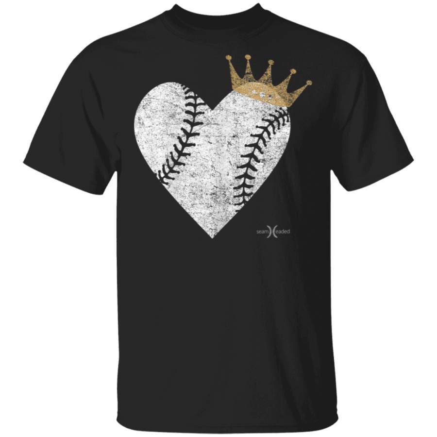 Vintage Royal Baseball Heart with Crown Tee Shirt