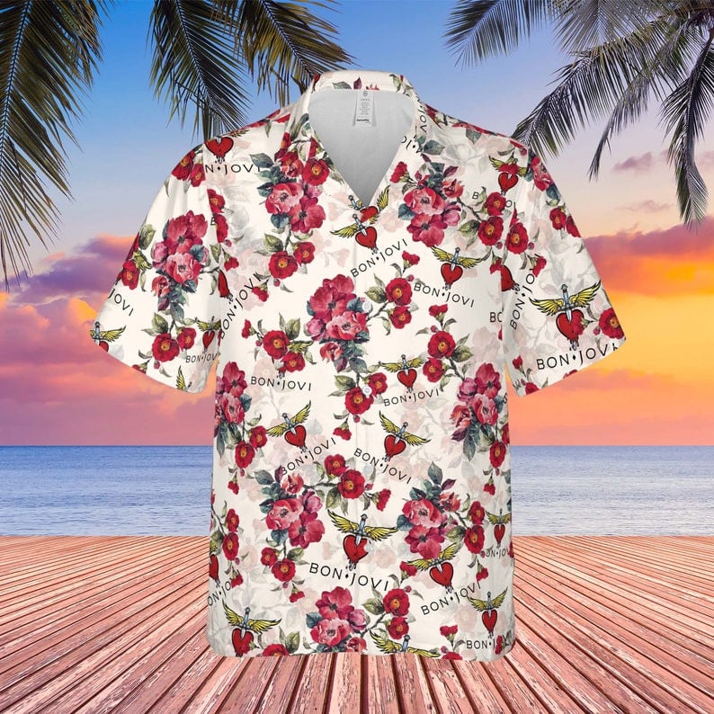 Bon Jovi Rock Band Floral Pattern All Over Print Hawaii Shirt White Ha90589