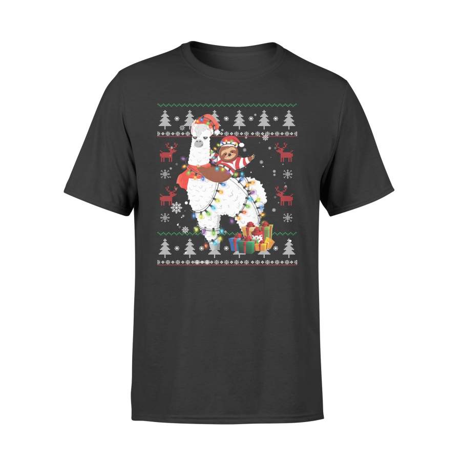 Ugly Christmas Sloth Riding Llama Santa T Shirt – Standard T-shirt