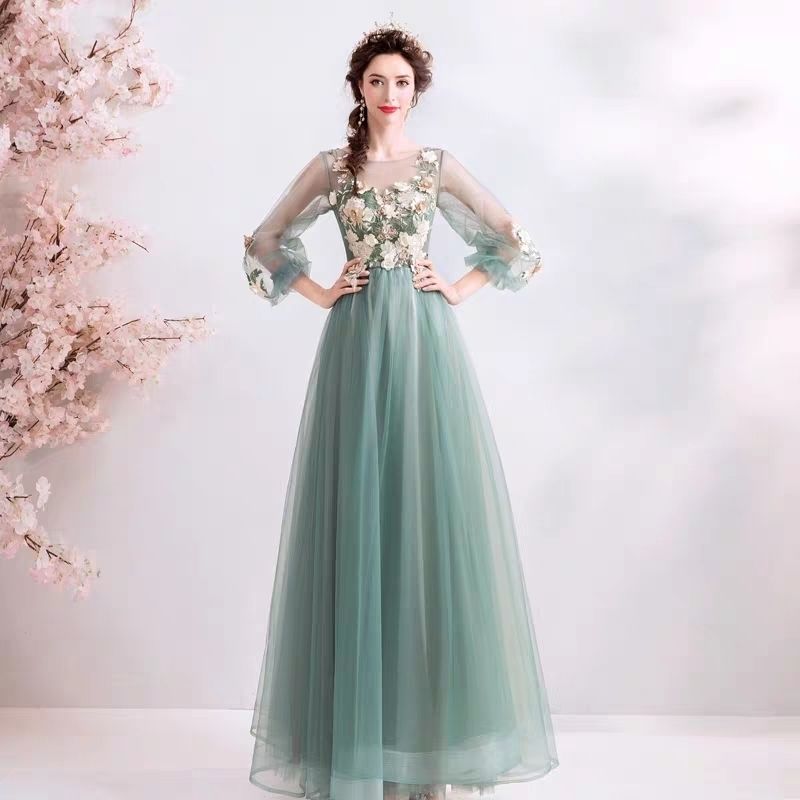 wei yin AE0376 Evening Dress 2022 Elegant O-Neck Appliques Plus Size Robe De Soiree Applieus Women Party Dresses alx