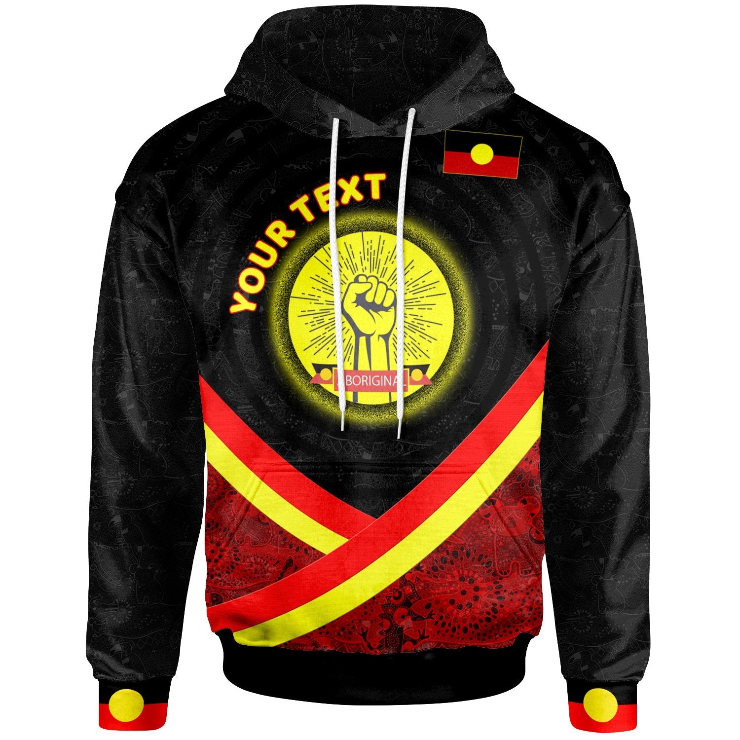 (Custom Text) Hoodie – Aboriginal Flag And Animals Pattern