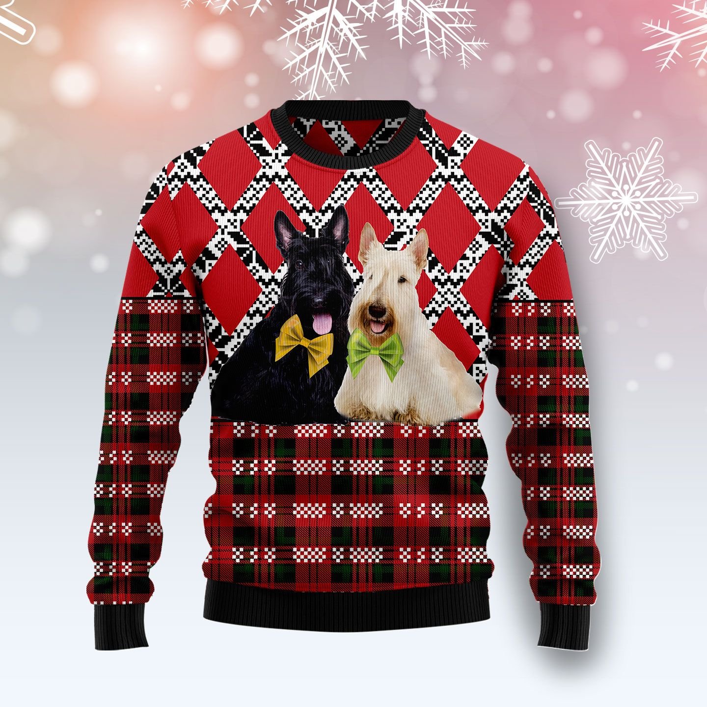 Scottish Terrier Black And White Ugly Christmas Sweater | For Men & Women | Adult | Us4385