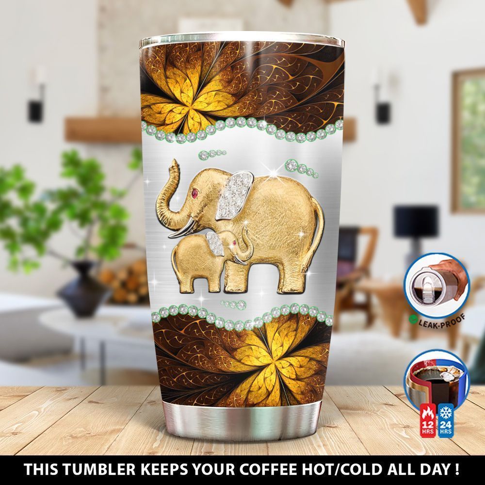 Personalized Elephant Golden Gift For You Gift For Lover Day Travel Tumbler All Over Print Size 20Oz – 30Oz