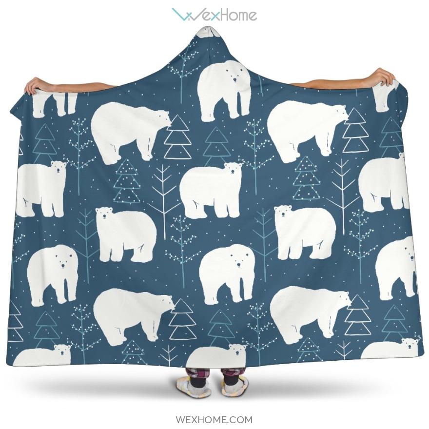 Polar Bear Mother Her Child Pattern Hooded Blanket