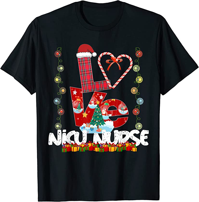 Love NICU Nurse Santa Hat Candy Xmas Pajama T-Shirt