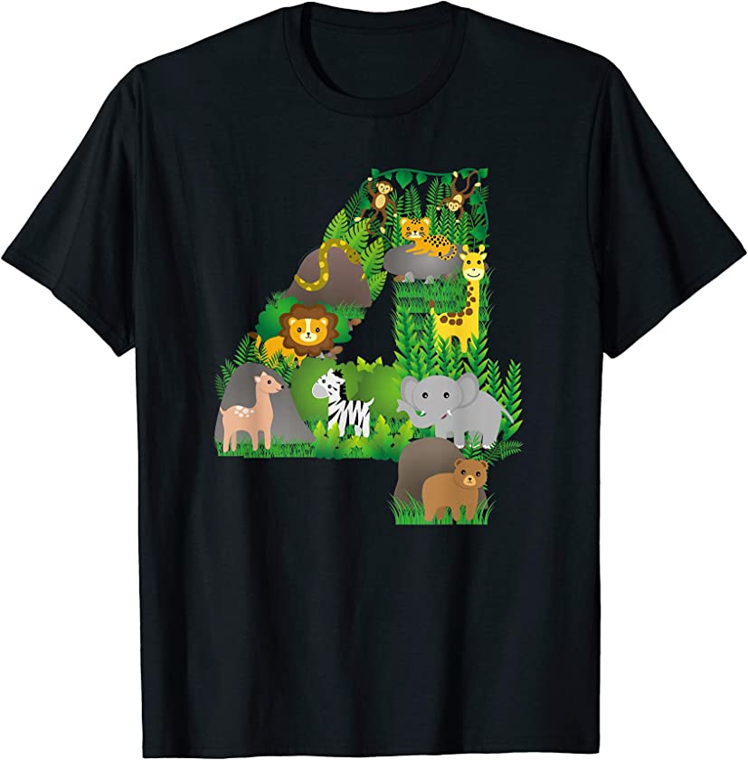 Safari Jungle Zoo animals Fourth Birthday number 4 T-shirt