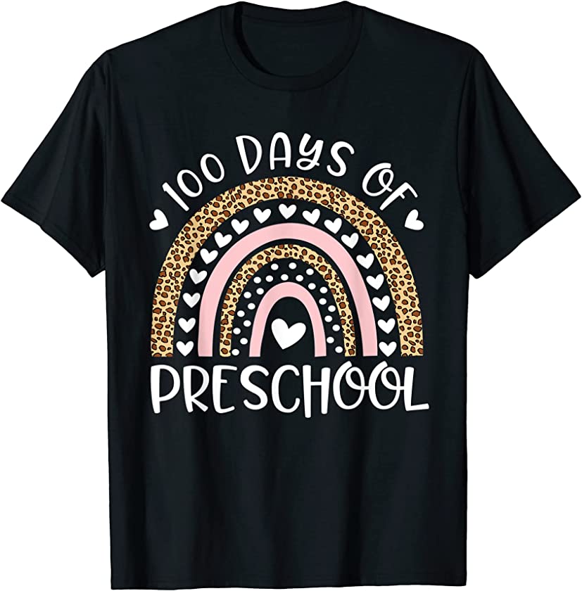 100 Days of School For Preschool Teacher Rainbow Leopard T-Shirt