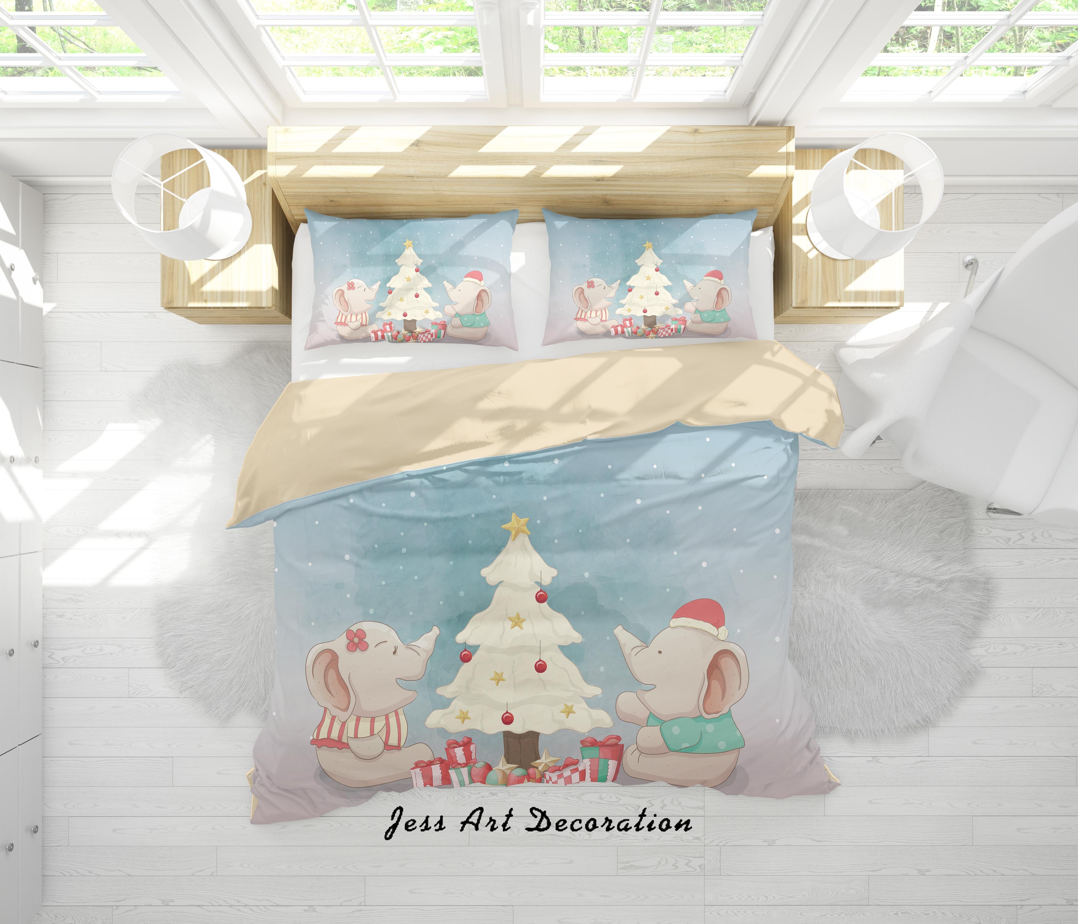 3D Christmas Tree Elephant Gifts Quilt Cover Set Bedding Set Duvet Cover Pillowcases Sf32