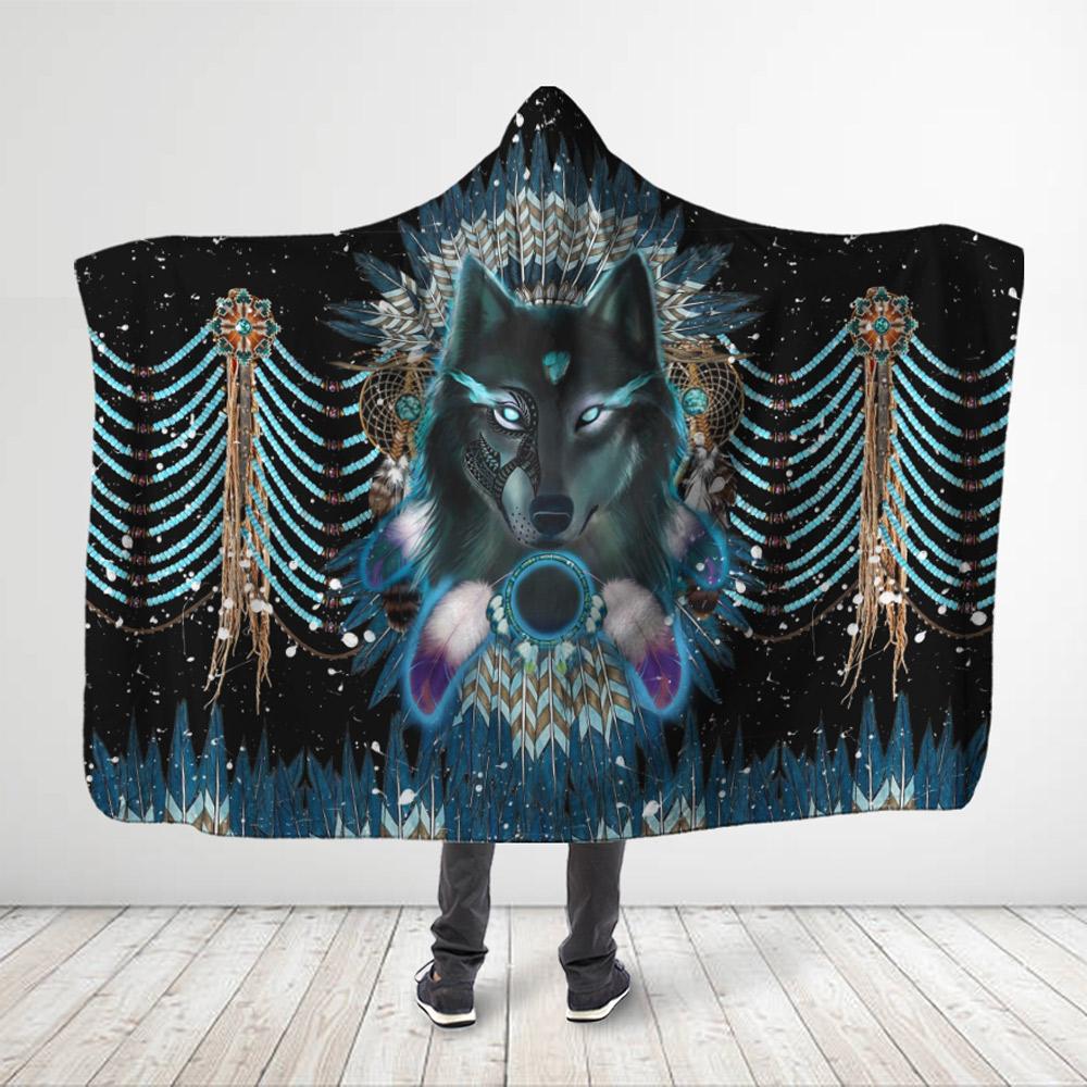 ViticStore™ Aborigine Style 3D All Over Printed Wizard Black Wolf In Galaxy – Hooded Blanket