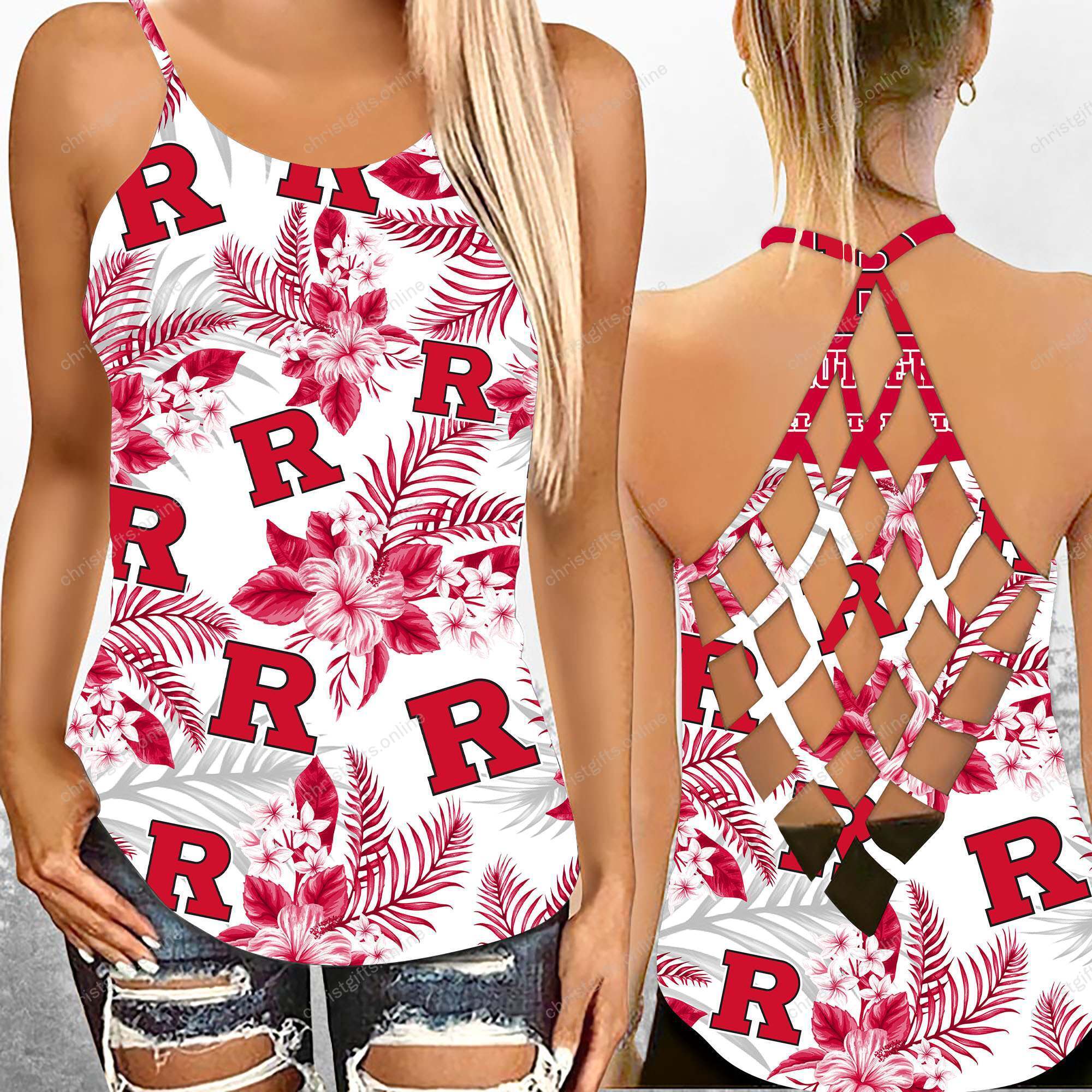 Rutgers Scarlet Knights NCAA3-Criss Cross Tanktop Hawaii Style Ds1