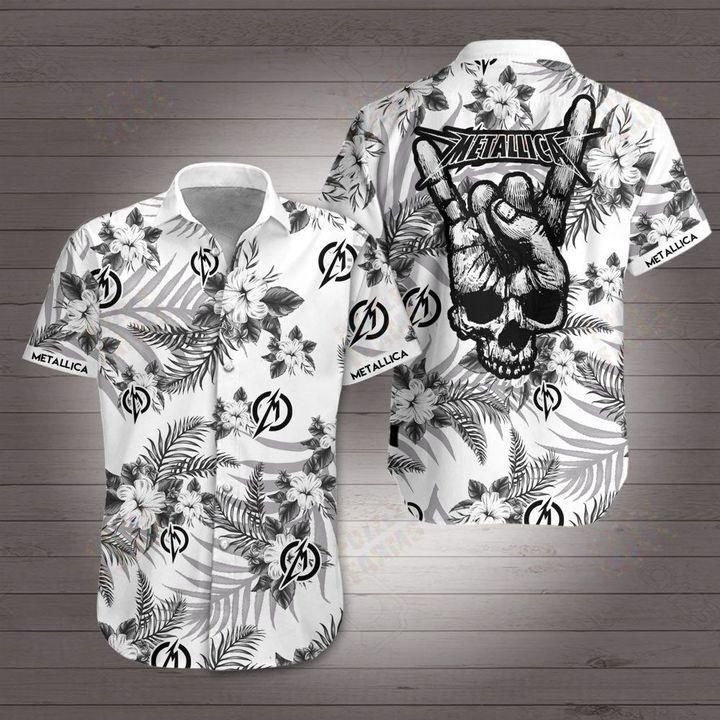 Metallica Rock Band Hawaiian Shirt White Men Women Beach Wear Short Sleeve Hawaii Shirt