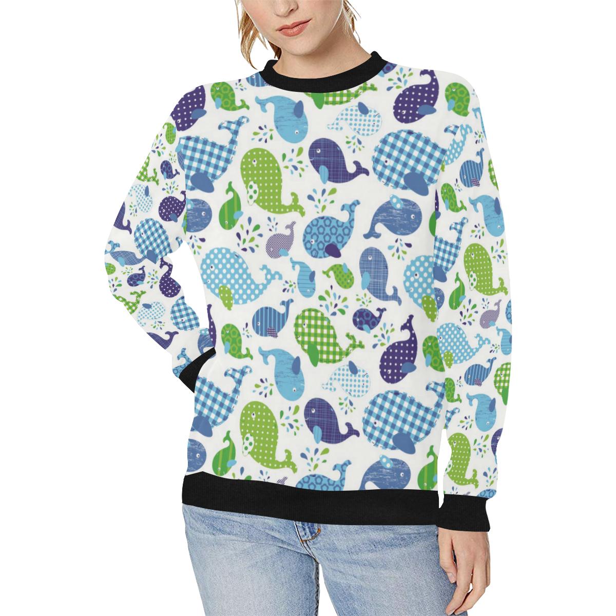 Whale Stripe Dot Pattern Women’s Crew Neck Sweatshirt