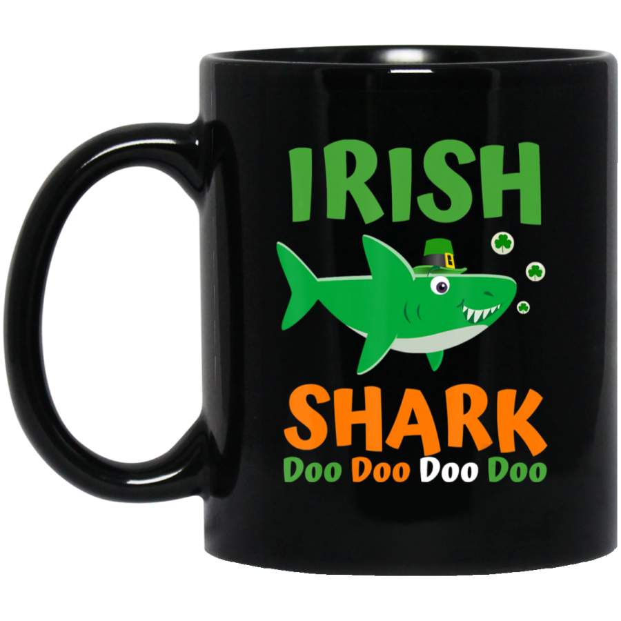 St Patricks Day Kids Toddler Women Men Irish Shark Tee Black Mug