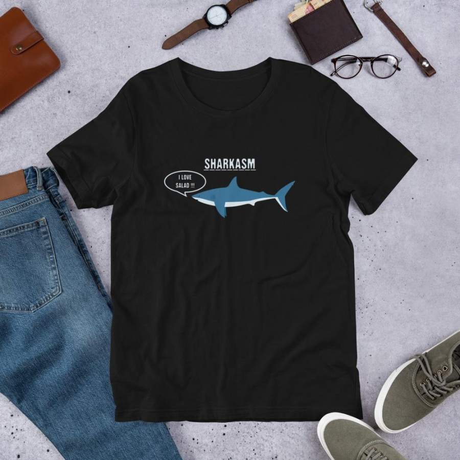 Sharkasm I love salad T-Shirt Funny Sarcastic Shark Jaw Shirt Vegetarian Shirt Best Friend Couple Shirt S-4XL Plus Size Unisex T-Shirt