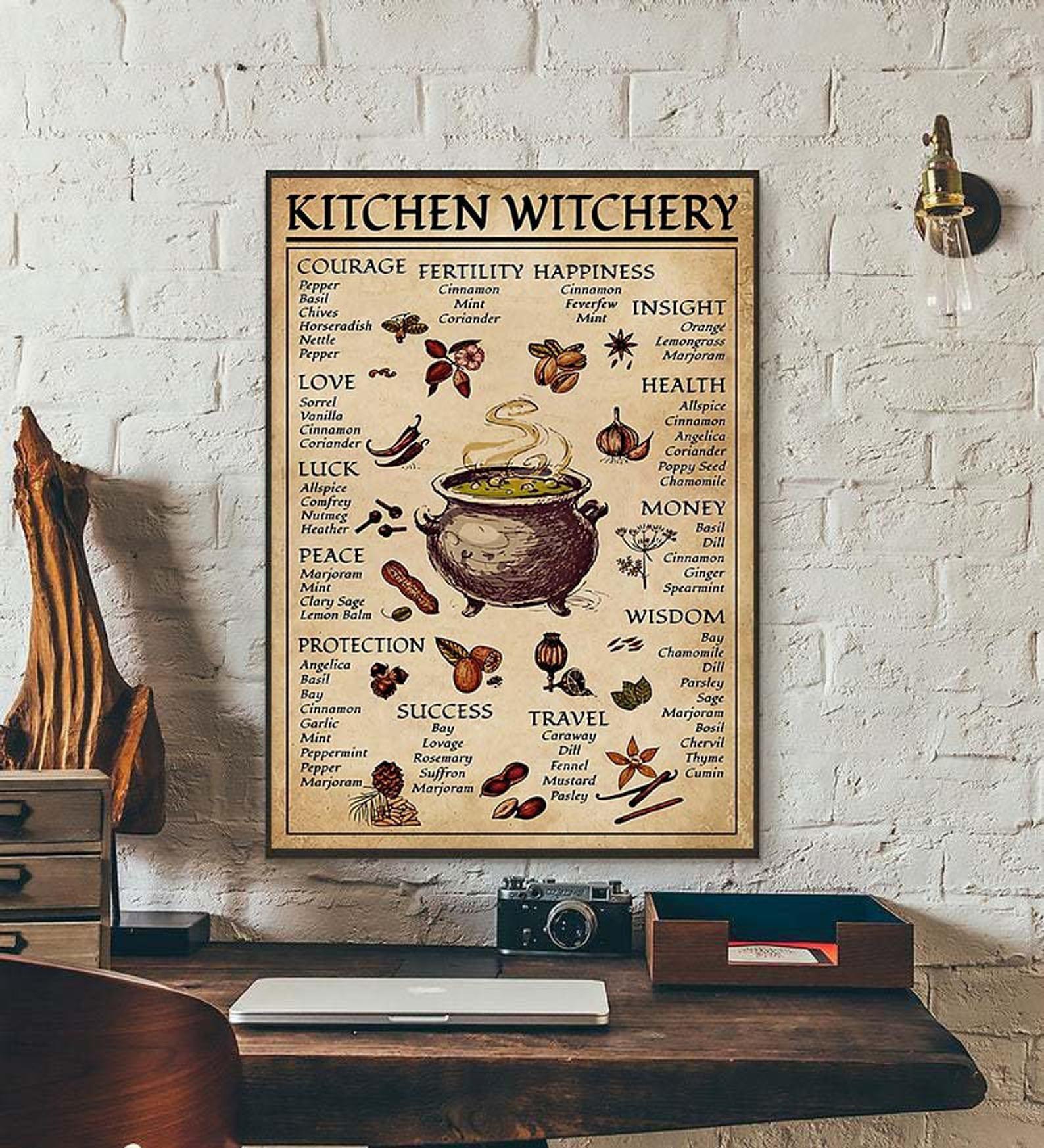 Kitchen Witchery Witches Magic Knowledge Halloween Kitchen Blessing Incense Work Signs For Home Satin Poster Portrait No Frame Matte Canvas