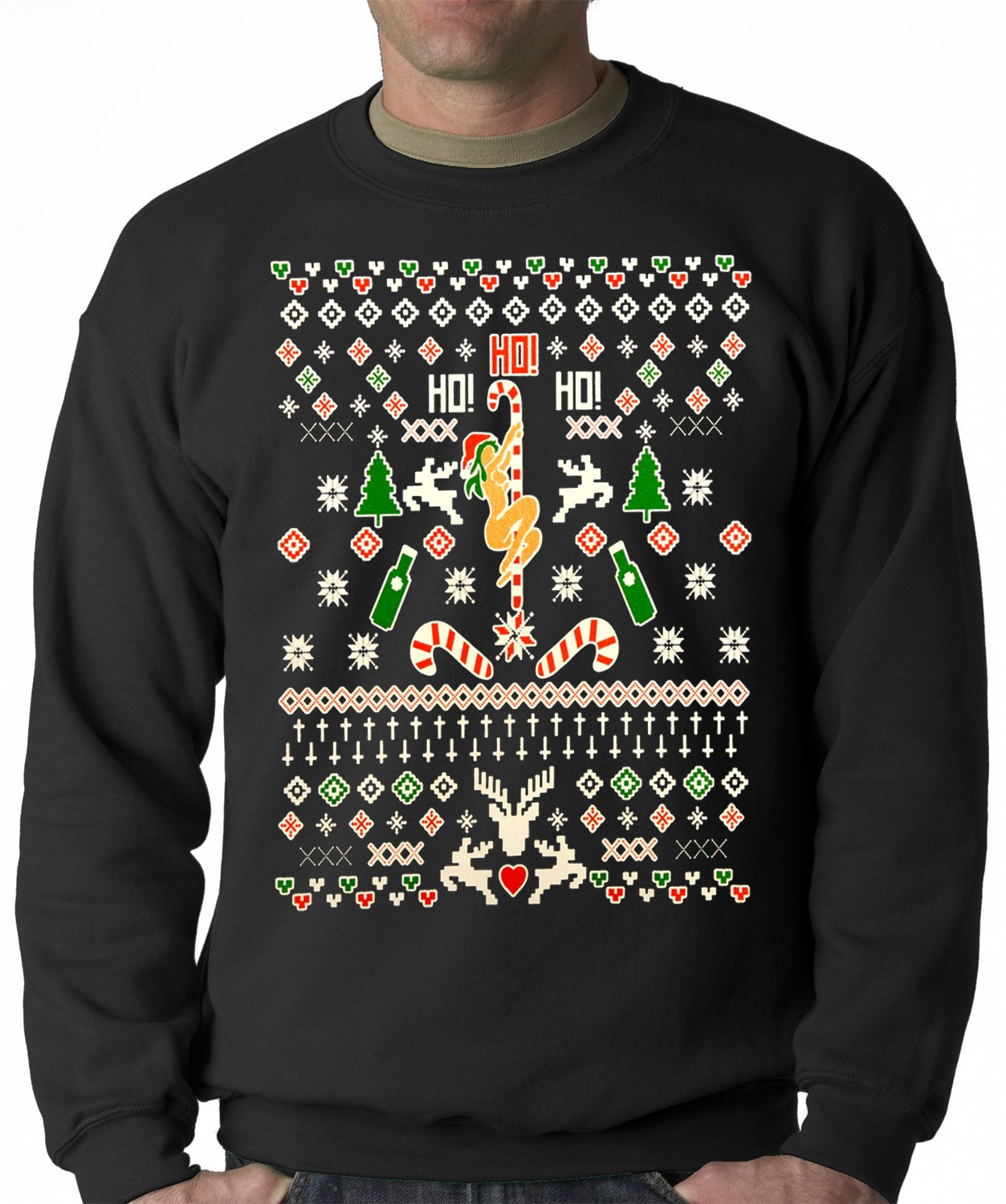 Ugly Christmas Sweater – Sexy Stripper on a Pole Adult Crewneck