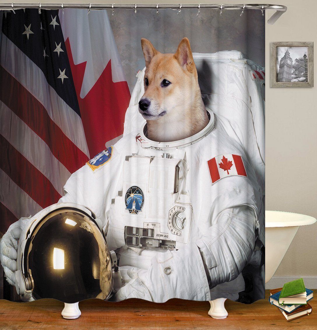 The Funny Dog Astronaut 3D Printed Shower Curtain Gift Home Decoration