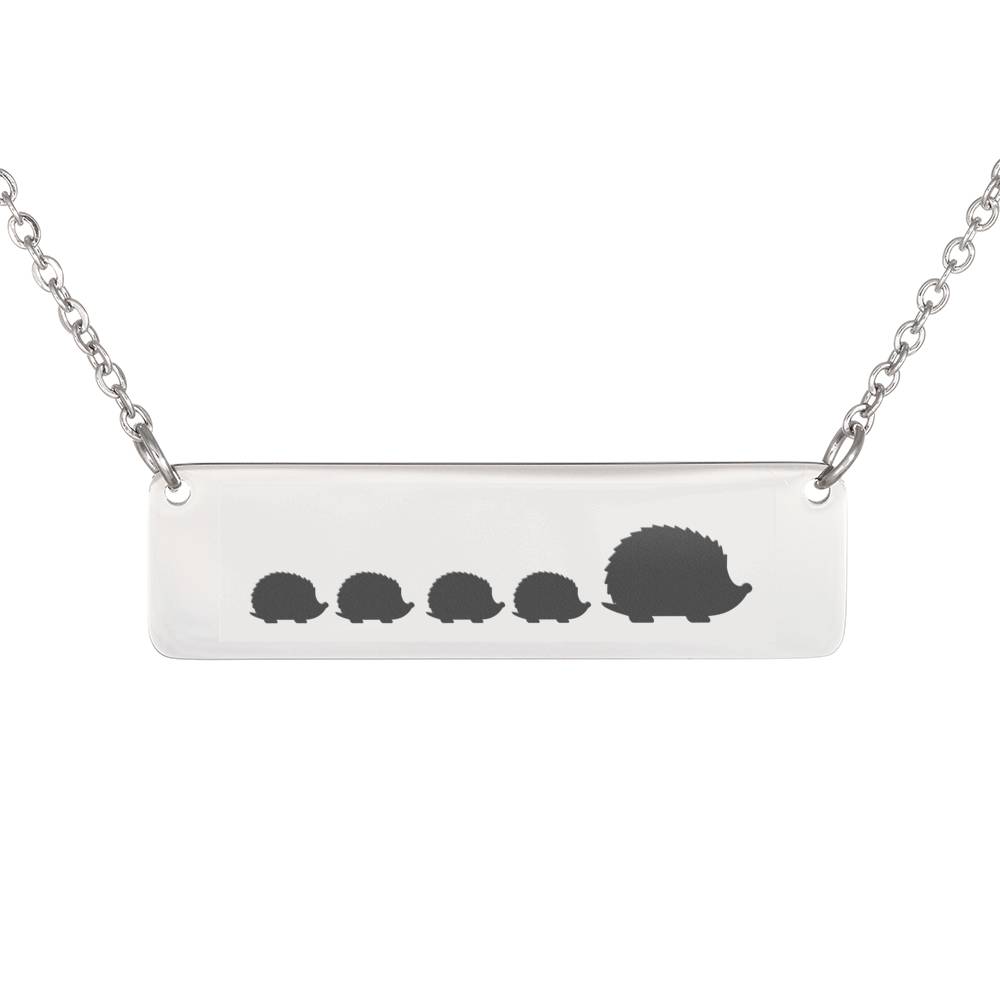 Personalized Mama Hedgehog + 4 Hoglets Bar Necklace