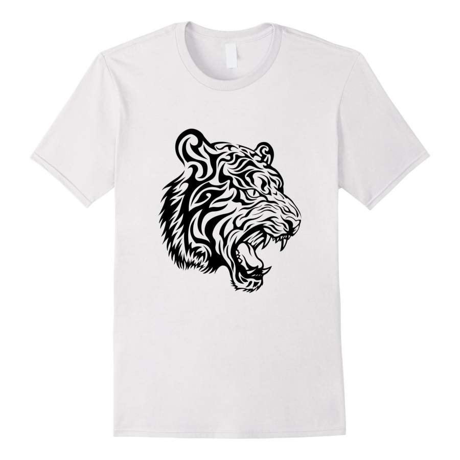 Tiger Black Outline Jungle Animal Cool Trendy Graphic TShirt