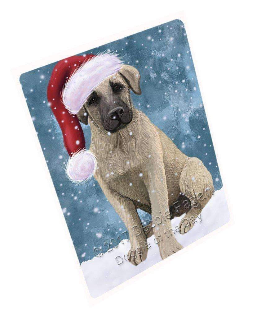 Let It Snow Christmas Holiday Anatolian Shepherd Puppy Dog Wearing Santa Hat Art Portrait Print Woven Throw Sherpa Plush Fleece Blanket D013