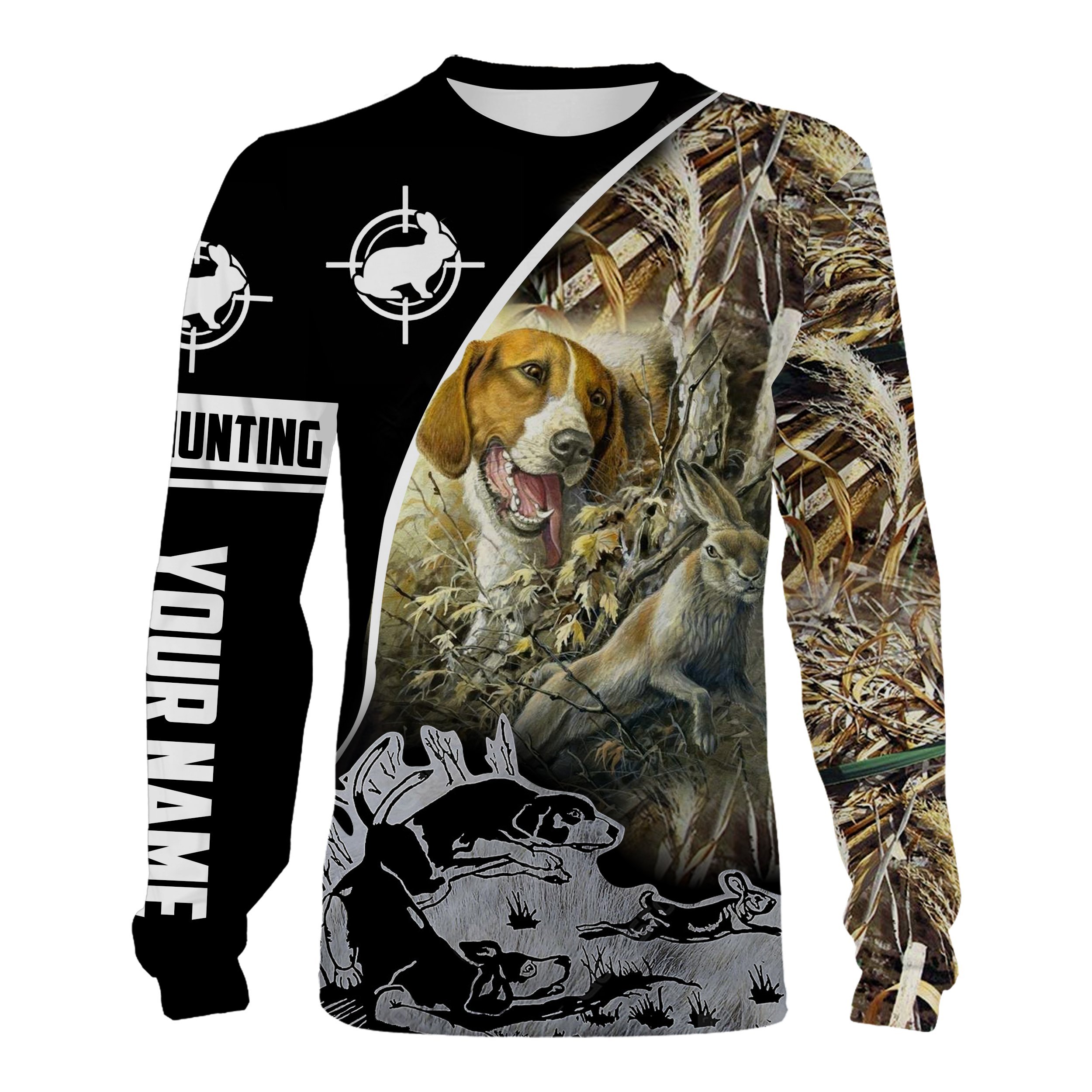 Rabbit Hunting With Beagle Custom Name 3D All Over Print Shirts, Face Shield – Personalized Hunting Gifts – Fsd370