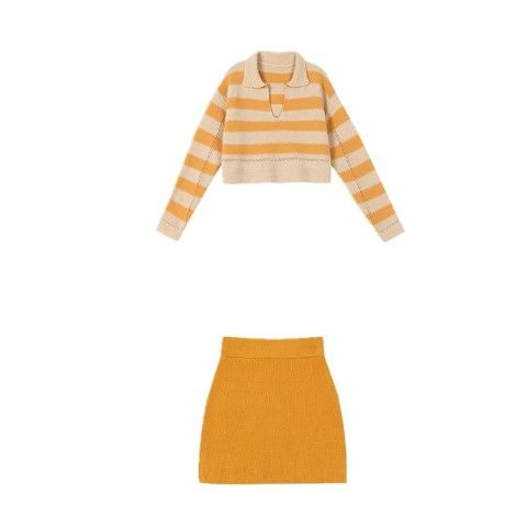 【Women Suits】students New Striped Polo Sweater + Short Skirt Girls Two-piece Suit alx