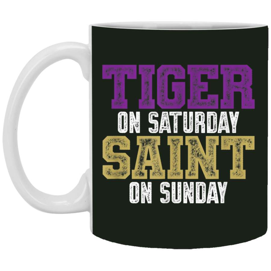 Tiger on Saturday Saint on Sunday Louisiana Football Apparel Mug