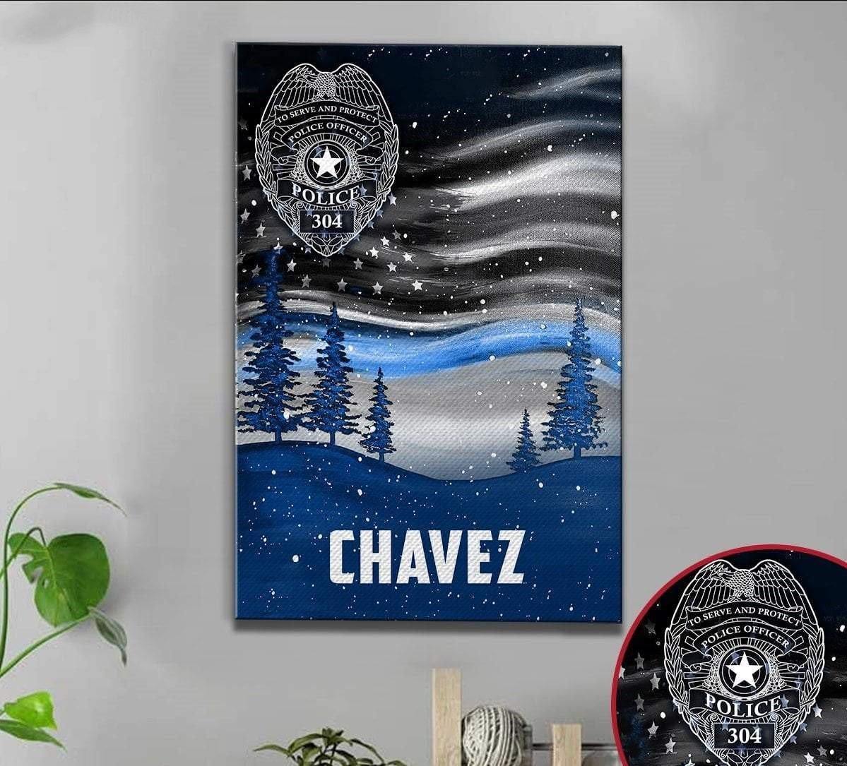 [Personalized Name] Beautiful Sky Flag Police Badge – Gift For Home Decor, Best Gift Idea – Canvas Print