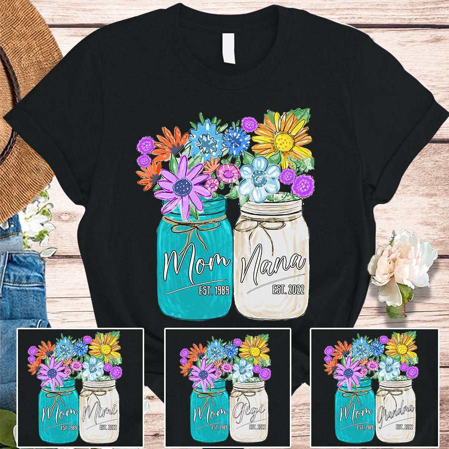 Flower Mom Est Grandma Est Custom Spring T-Shirt