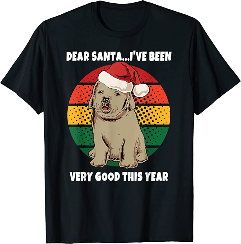 Cute Puppy Santa Claus Retro Vintage Sunset Happy Holidays T-Shirt