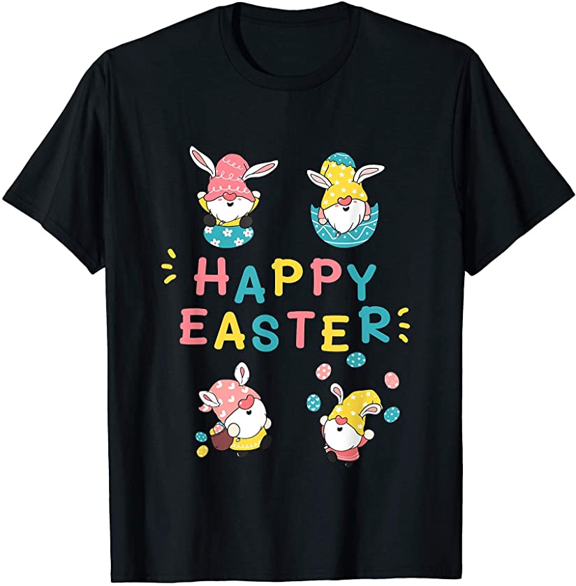 Cute Gnomes Easter Bunny Ears With Eggs Flowers Balloons T-Shirt