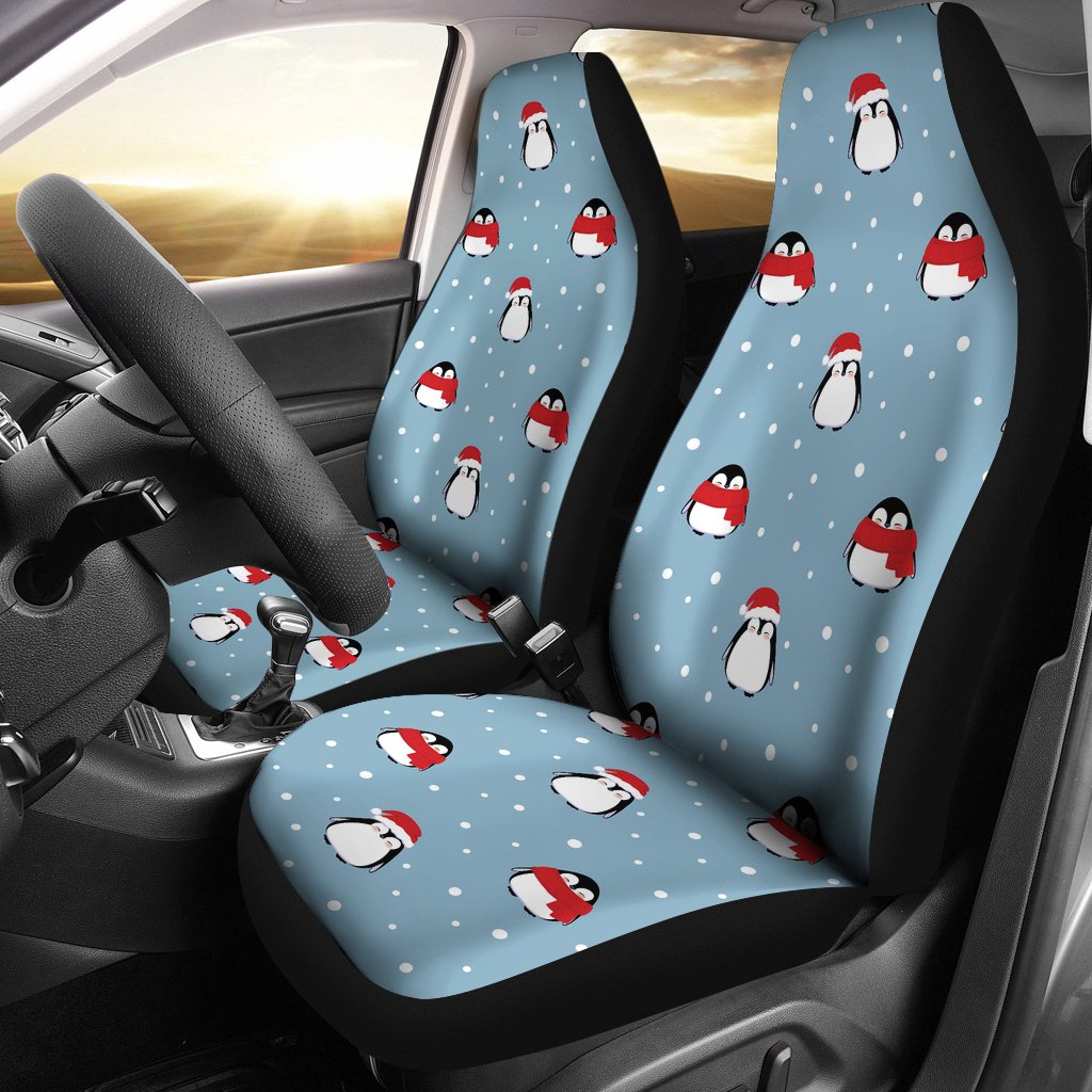 Cute Penguin Christmas Snow Pattern  Universal Fit Car Seat Covers