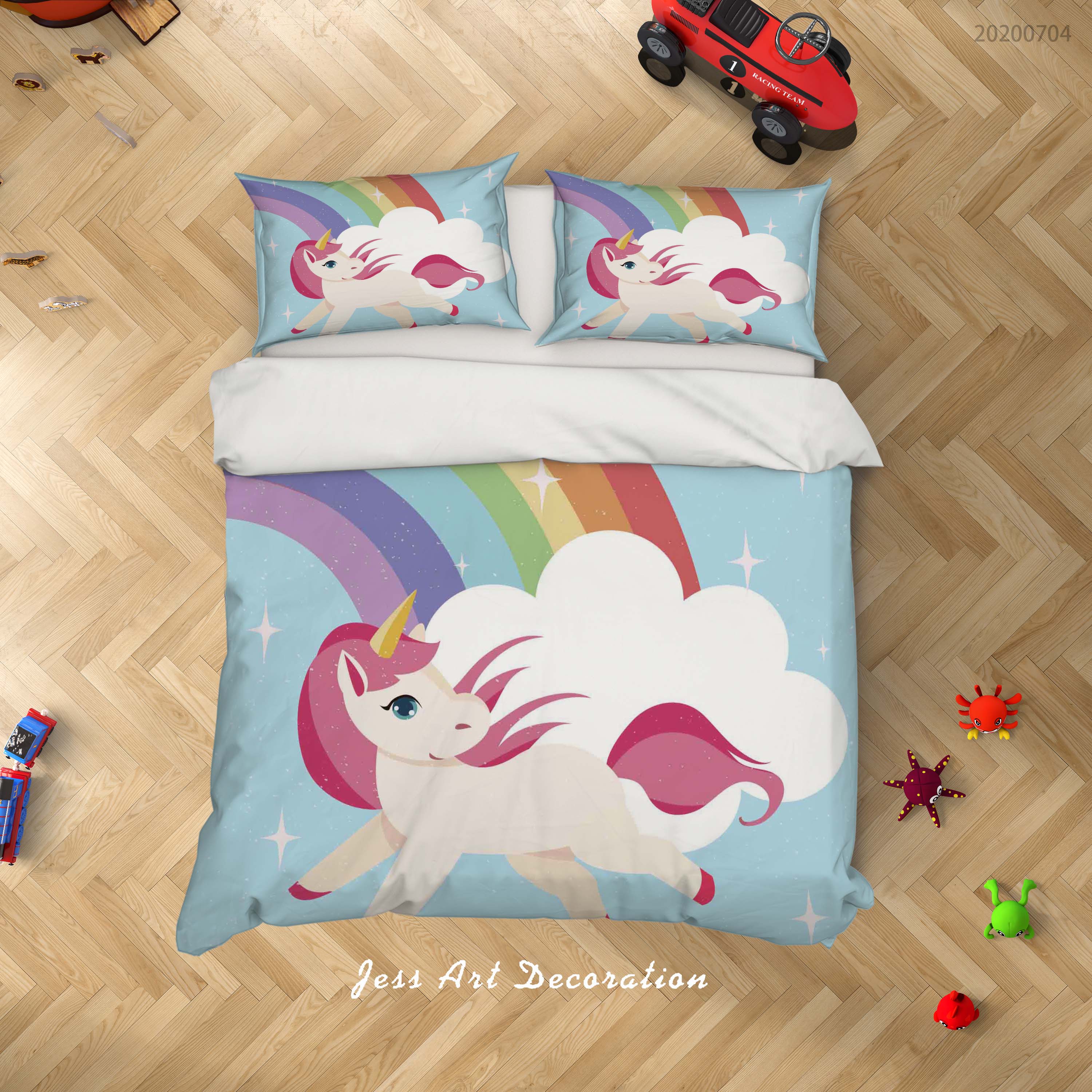 3D Blue Unicorn Rainbow Quilt Cover Set Bedding Set Duvet Cover Pillowcases Sf11