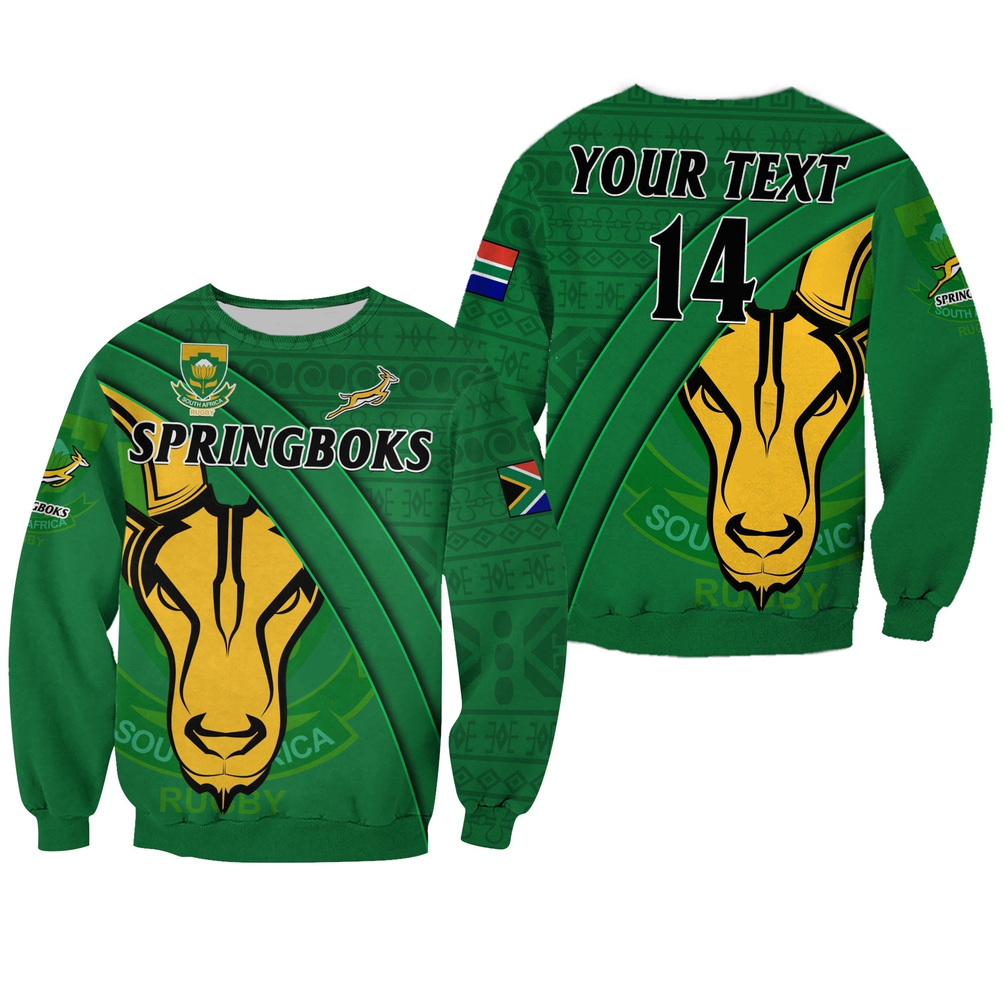 (Custom Text And Number) South Africa Rugby Sweatshirt Bokke Springbok With African Pattern Stronger Together Lt14