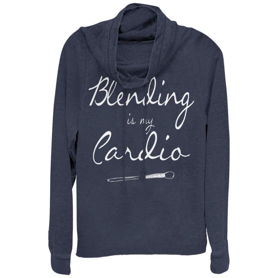 CHIN UP Junior’s Blending is Cardio  Cowl Neck Sweatshirt Navy Blue