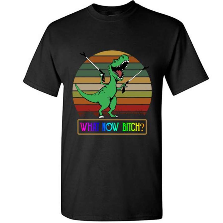 What Now Bitch Funny T-Rex Dinosaur Classic Vintage Retro Design – Gildan Short Sleeve Shirt