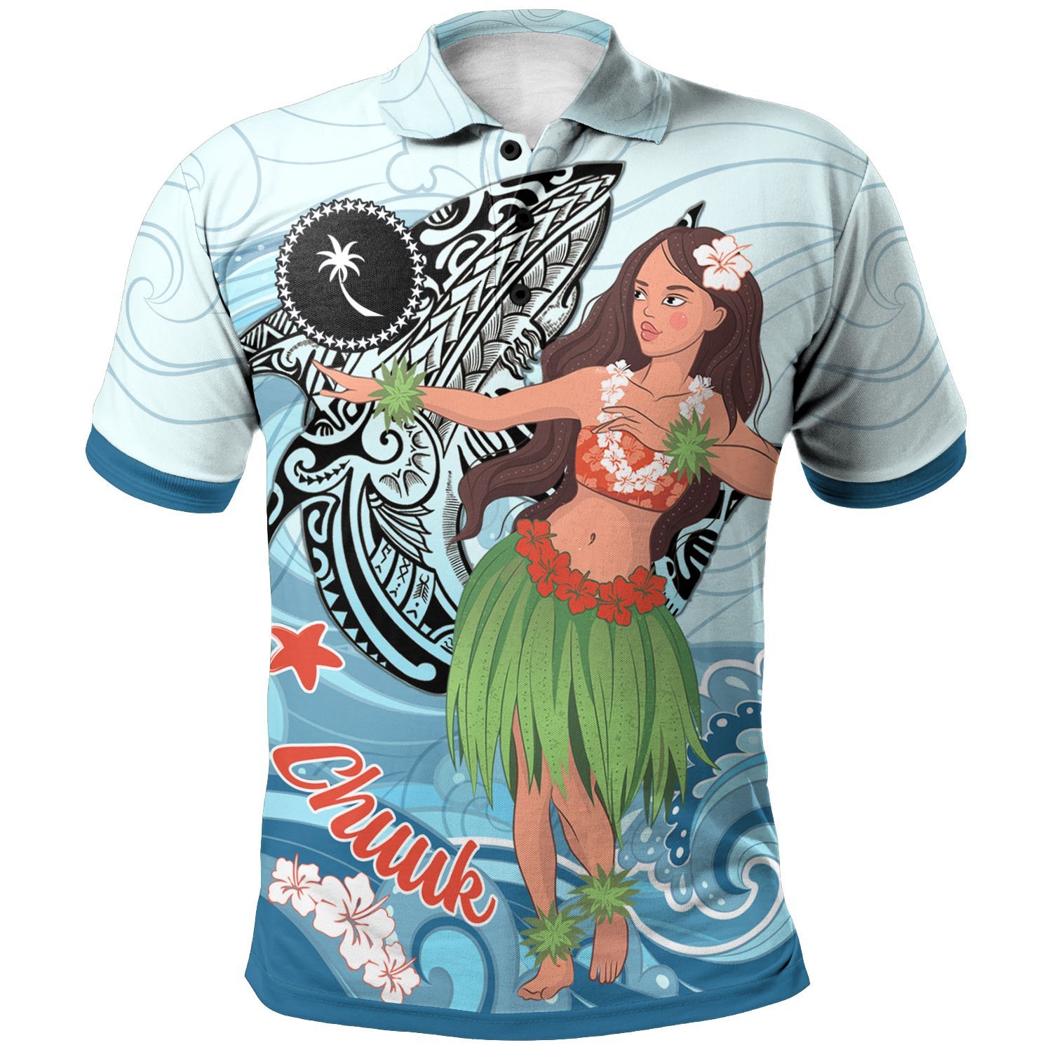 Chuuk Polo Shirt – Polynesian Girls With Shark – BN01