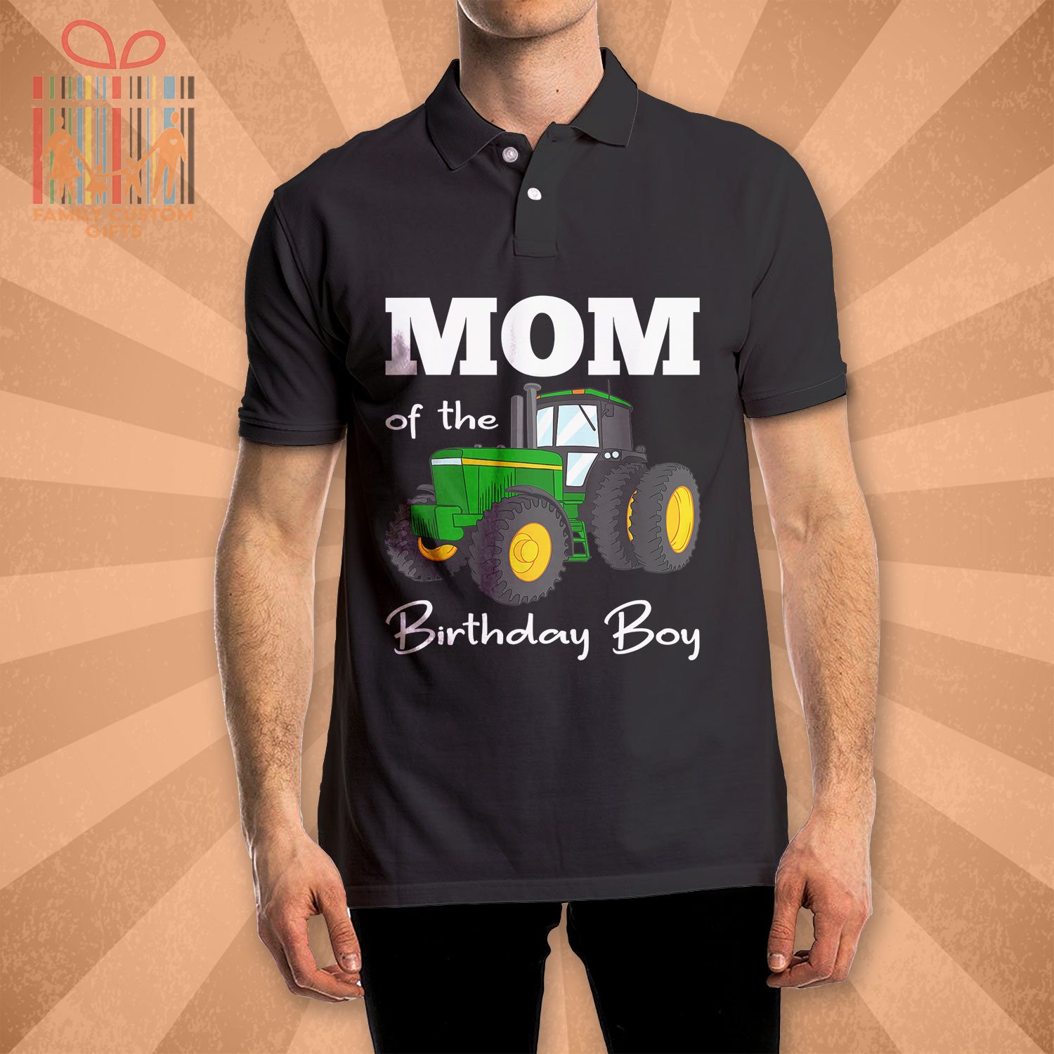 Mom Of The Birthday Boy Shirt Tractor Polo Shirts Farm Party