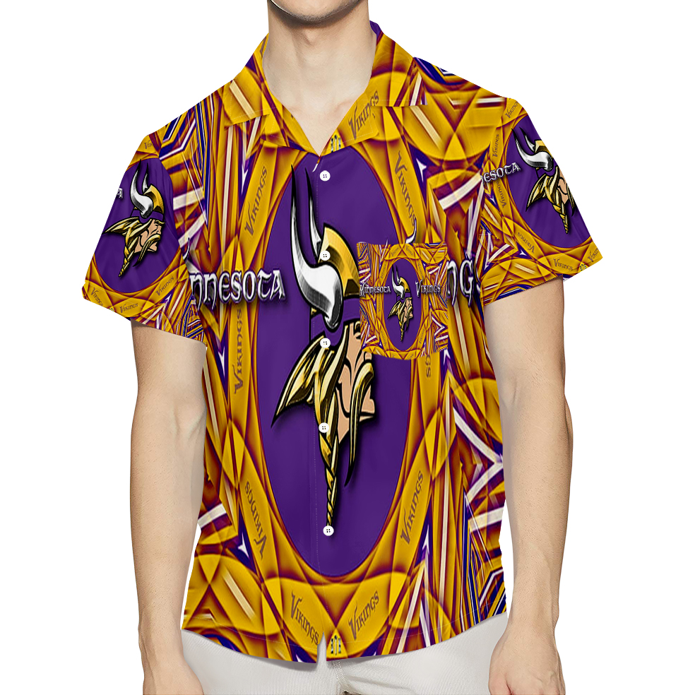 Minnesota Vikings Emblem Shape V2 3D All Over Print Summer Beach Hawaiian Shirt With Pocket