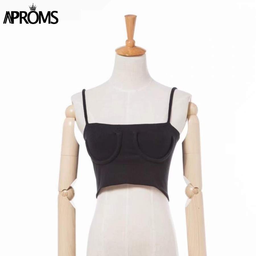 Aproms Candy Color Knitted Ribbed Cropped Tank Top Streetwear Basic Camis Fashion Women Crop Top Short Elastic Bra T-shirts Tees