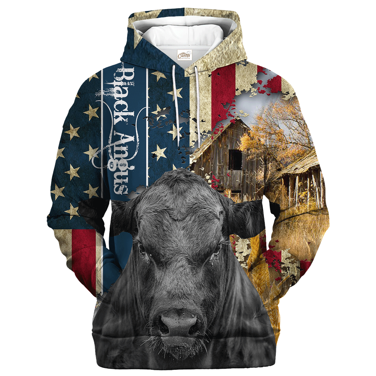 Black Angus Farm With America Flag Hoodie, Patriotic Hoodie For Farm Lover