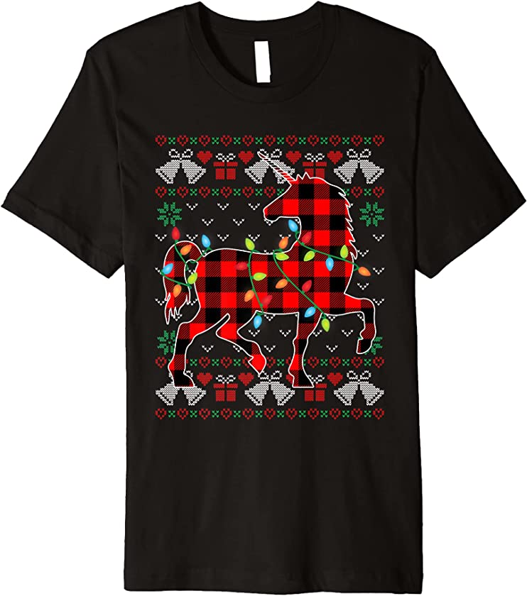 Unicorn Lover Funny Xmas Lights Ugly Christmas Sweater Premium T-Shirt