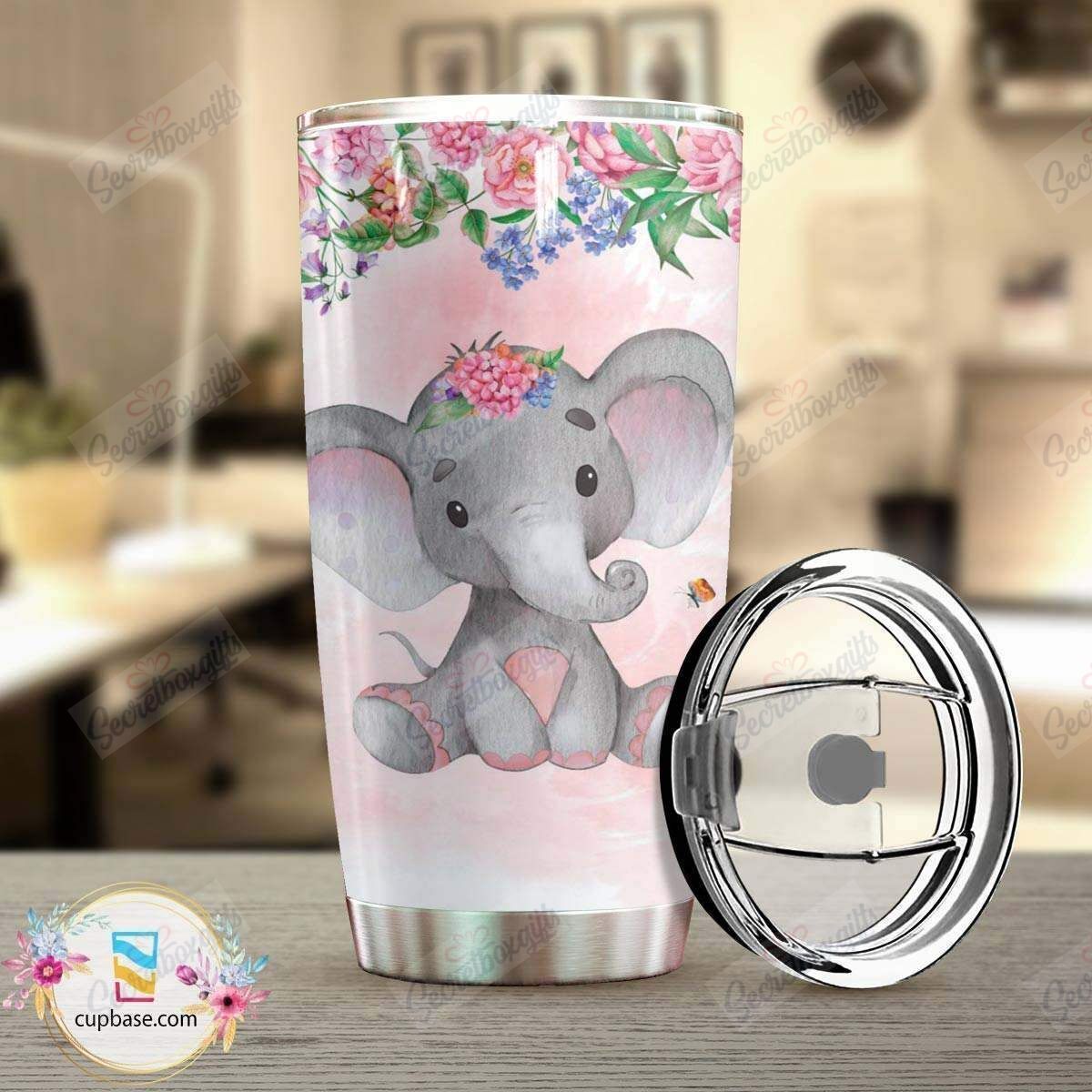 Personalized Baby Elephant Gs-Cl-Ml2803 Stainless Steel Tumbler Travel Customize Name, Text, Number, Image