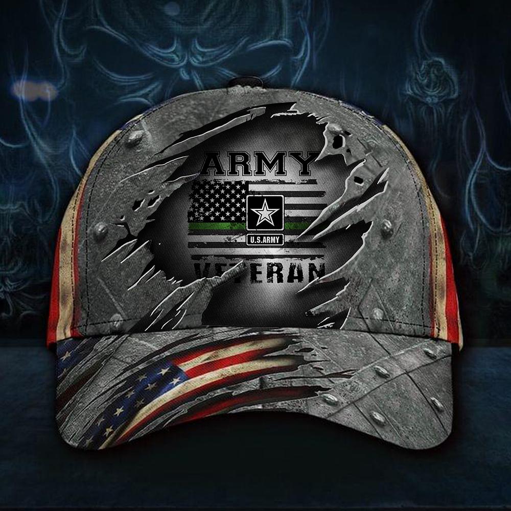 Army Veteran Hat 3D Green Line USA Flag Cap Vintage US Military Army Retired Hat Gift