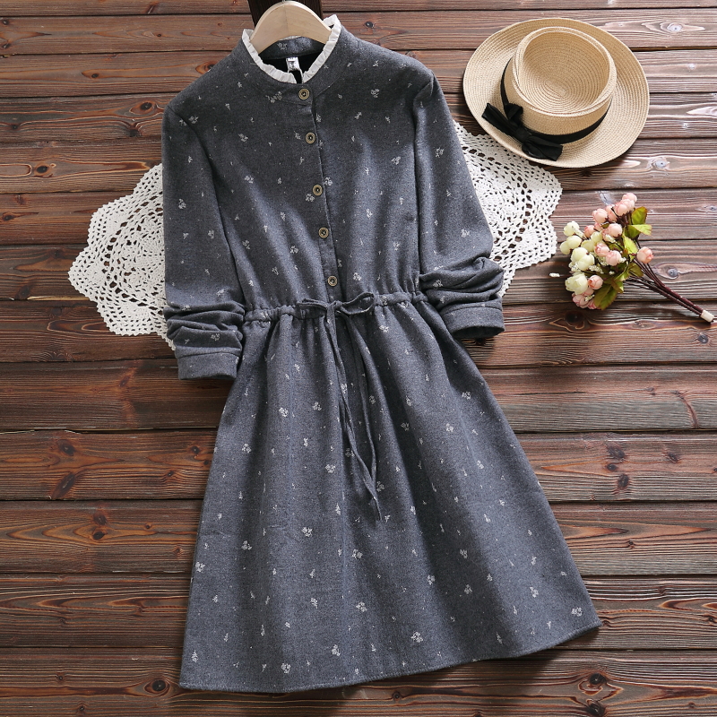 Autumn winter women elegant dress high quality fashion print vestidos long sleeve ruffled cute mori girl dress alx