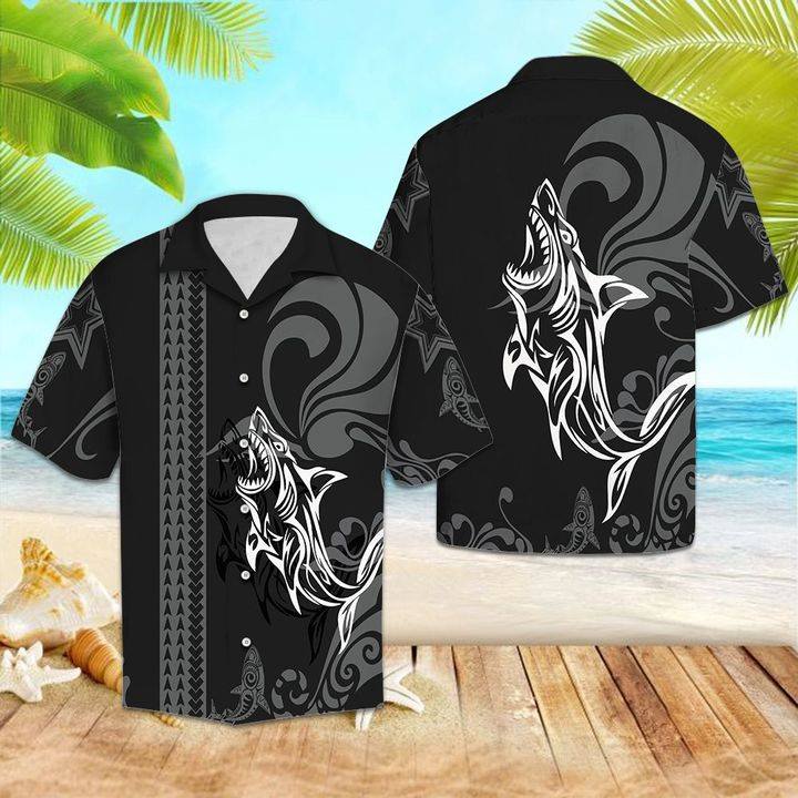 TRIBAL SHARK PATTERN SUMMER HAWAII SHIRT