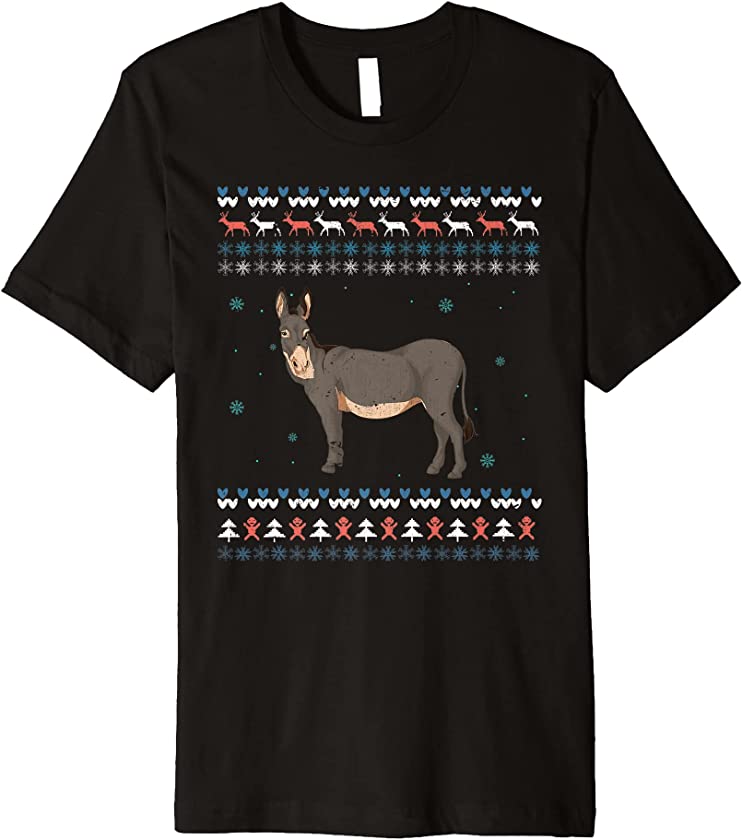 Ugly Christmas Farm Animal Lover Farmer Merry Xmas Donkey Premium T-Shirt