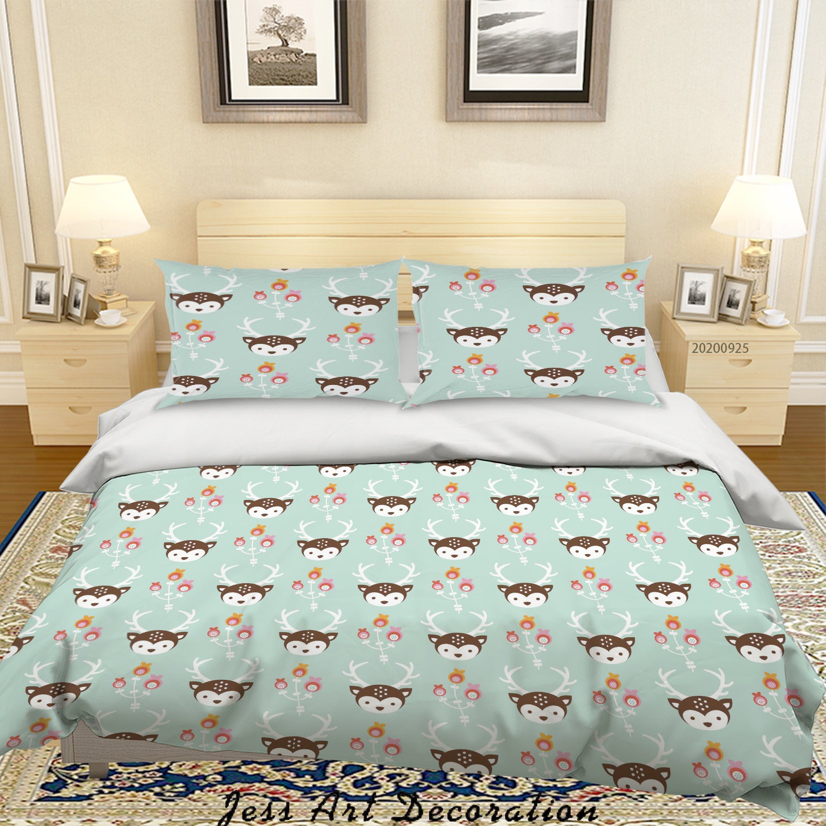 3D Cartoon Animal Deer Pattern Quilt Cover Set Bedding Set Duvet Cover Pillowcases Wj 6438