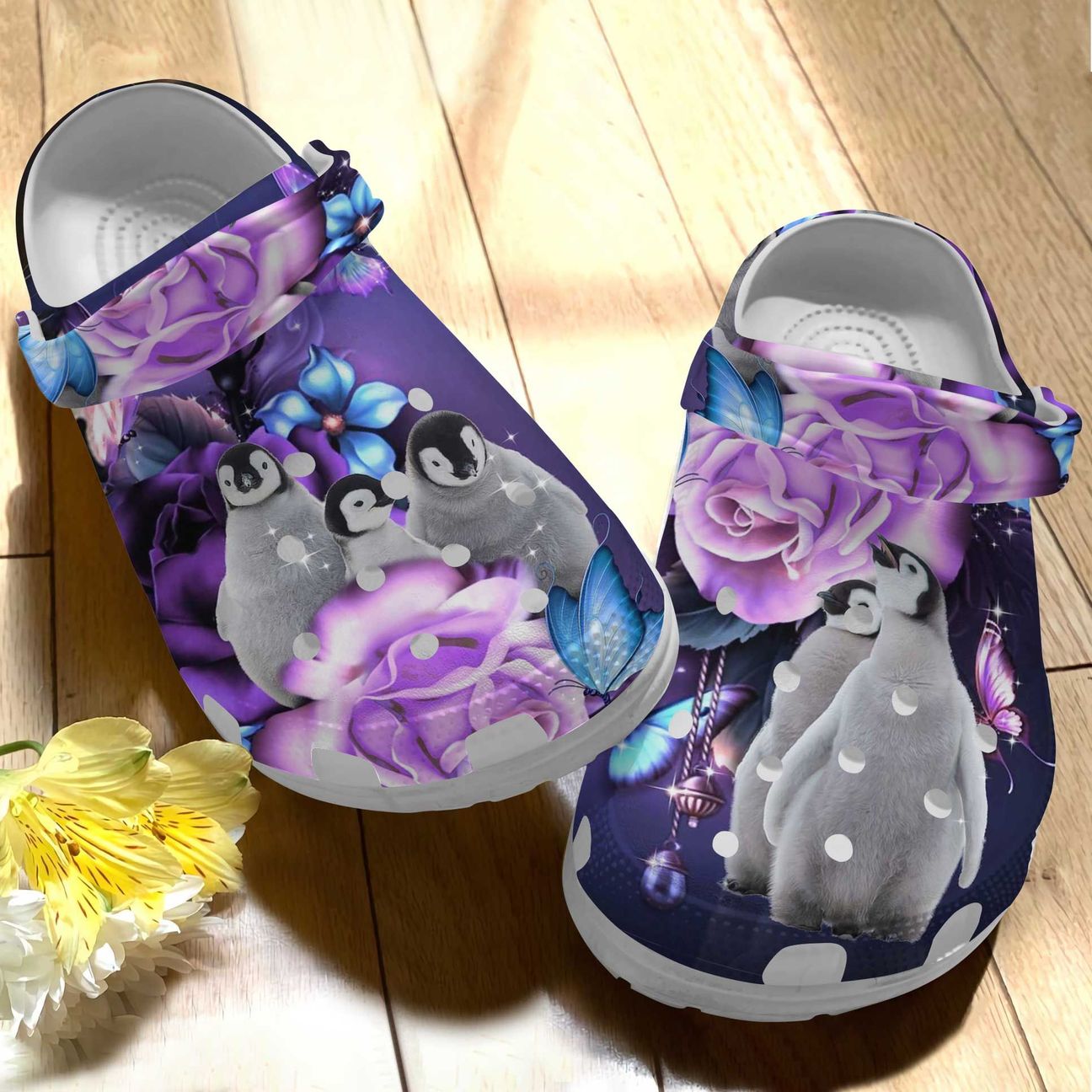 Penguin Personalized Clog, Custom Name, Text Purple, Fashion Style For Women, Men, Kid, Print 3D